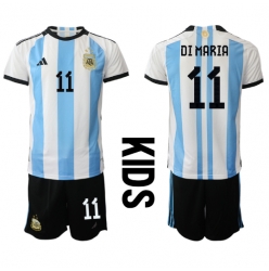 Argentina Angel Di Maria #11 Hjemmedraktsett Barn VM 2022 Kortermet (+ Korte bukser)