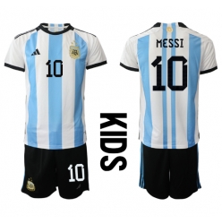 Argentina Lionel Messi #10 Hjemmedraktsett Barn VM 2022 Kortermet (+ Korte bukser)