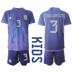 Argentina Nicolas Tagliafico #3 Bortedraktsett Barn VM 2022 Kortermet (+ Korte bukser)