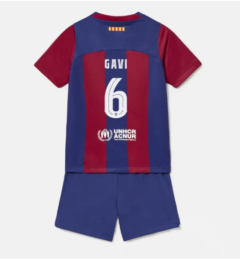 Barcelona Paez Gavi #6 Hjemmedraktsett Barn 2023-24 Kortermet (+ Korte bukser)