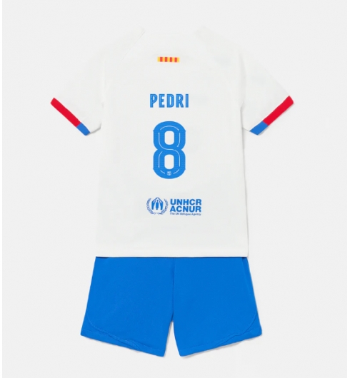 Barcelona Pedri Gonzalez #8 Bortedraktsett Barn 2023-24 Kortermet (+ Korte bukser)