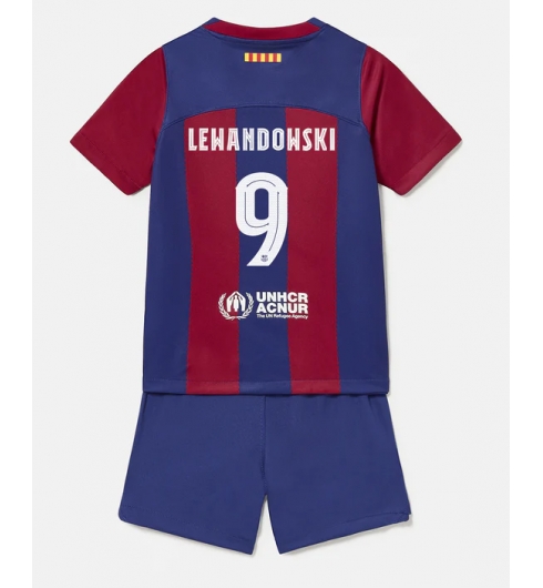 Barcelona Robert Lewandowski #9 Hjemmedraktsett Barn 2023-24 Kortermet (+ Korte bukser)