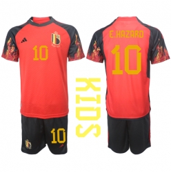 Belgia Eden Hazard #10 Hjemmedraktsett Barn VM 2022 Kortermet (+ Korte bukser)