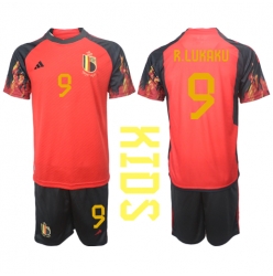 Belgia Romelu Lukaku #9 Hjemmedraktsett Barn VM 2022 Kortermet (+ Korte bukser)