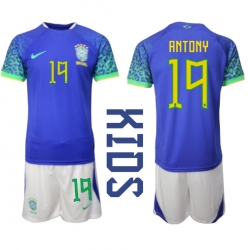 Brasil Antony #19 Bortedraktsett Barn VM 2022 Kortermet (+ Korte bukser)