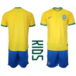 Brasil Hjemmedraktsett Barn VM 2022 Kortermet (+ Korte bukser)