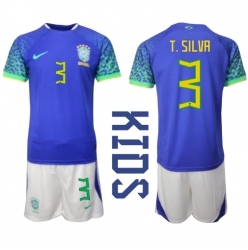 Brasil Thiago Silva #3 Bortedraktsett Barn VM 2022 Kortermet (+ Korte bukser)
