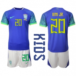 Brasil Vinicius Junior #20 Bortedraktsett Barn VM 2022 Kortermet (+ Korte bukser)