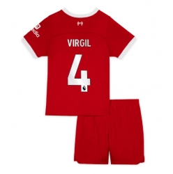 Liverpool Virgil van Dijk #4 Hjemmedraktsett Barn 2023-24 Kortermet (+ Korte bukser)