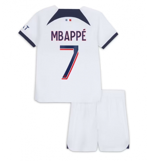 Paris Saint-Germain Kylian Mbappe #7 Bortedraktsett Barn 2023-24 Kortermet (+ Korte bukser)