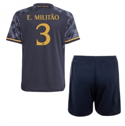 Real Madrid Eder Militao #3 Bortedraktsett Barn 2023-24 Kortermet (+ Korte bukser)
