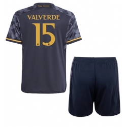 Real Madrid Federico Valverde #15 Bortedraktsett Barn 2023-24 Kortermet (+ Korte bukser)