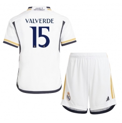 Real Madrid Federico Valverde #15 Hjemmedraktsett Barn 2023-24 Kortermet (+ Korte bukser)