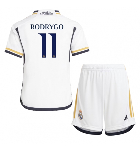 Real Madrid Rodrygo Goes #11 Hjemmedraktsett Barn 2023-24 Kortermet (+ Korte bukser)