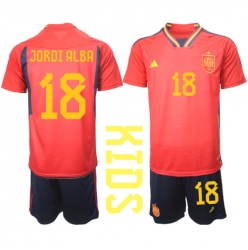 Spania Jordi Alba #18 Hjemmedraktsett Barn VM 2022 Kortermet (+ Korte bukser)